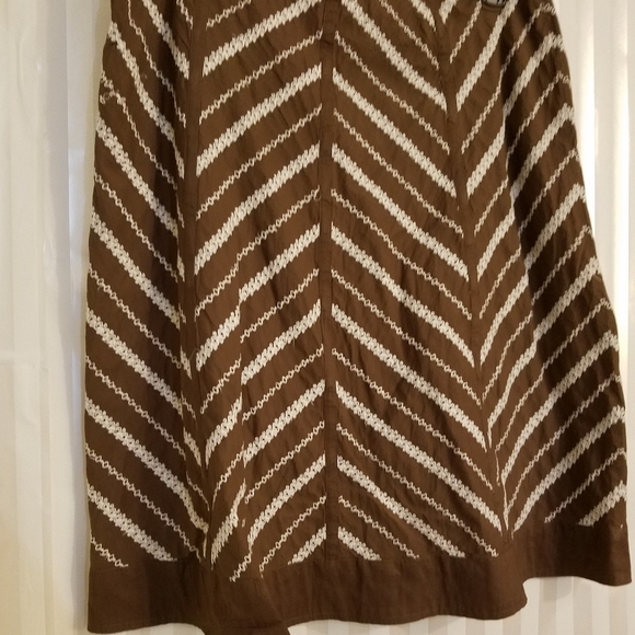 Vintage JH Collectibles Cotton Chevron Skirt 16P Brown and White A-Line - Picture 2 of 7